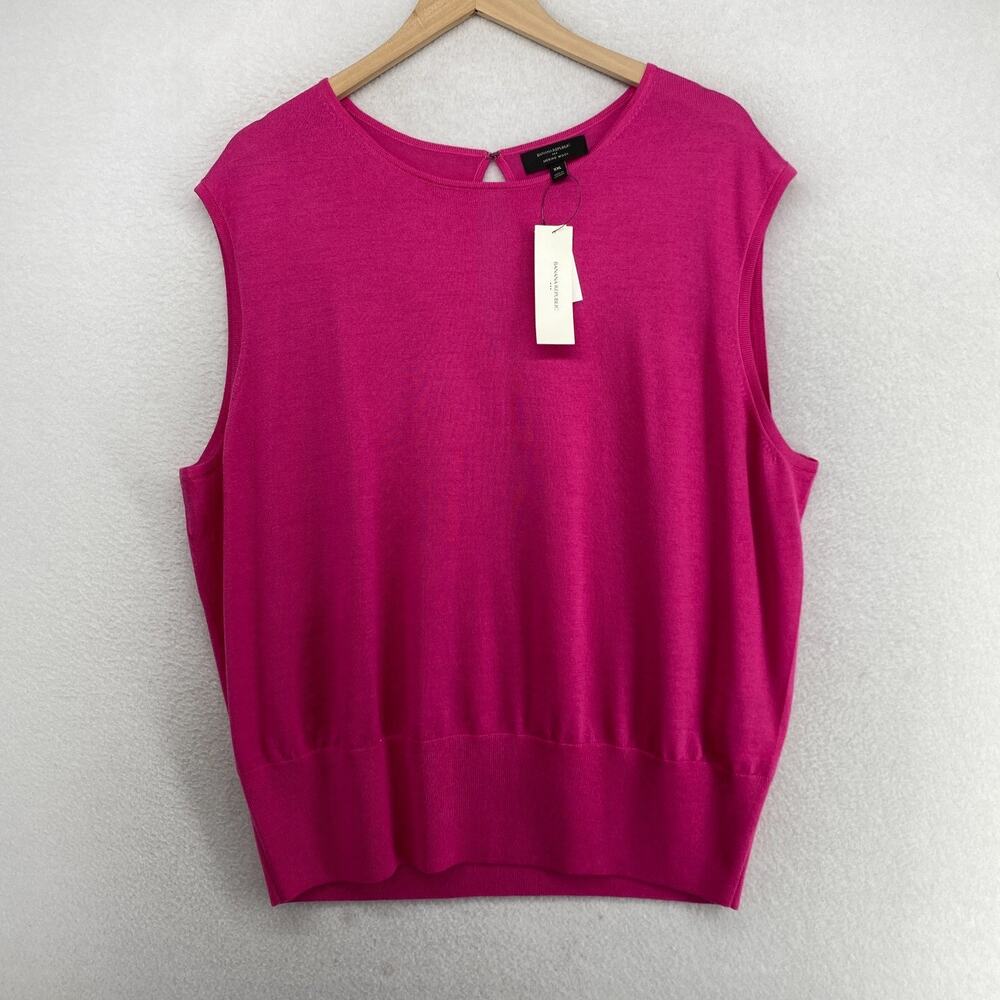 BANANA REPUBLIC Vest Women 2XL 100% Merino Wool Sleeveless Pullover Pink NEW